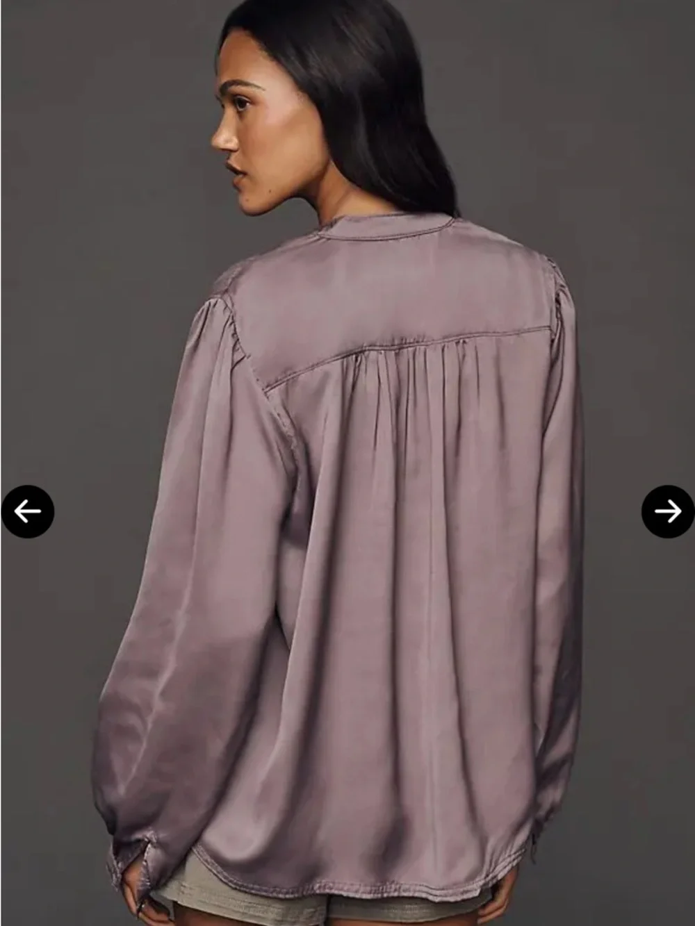 Anthropologie Silky Smocked Yoke Long Sleeve Purple Button down Shirt size large - Picture 2 of 16